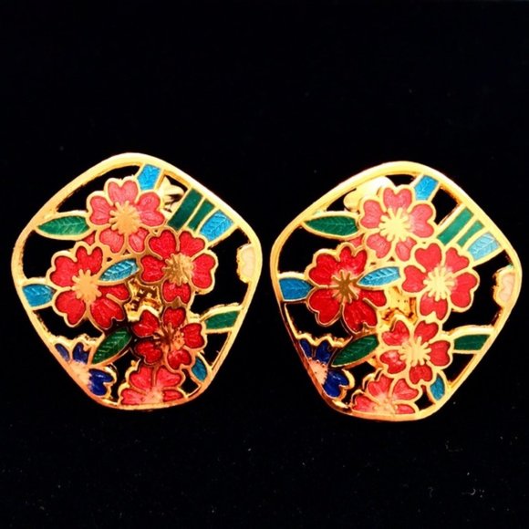Vintage Multicolor Flower Brooch & Clip-On Earring - Picture 5 of 7